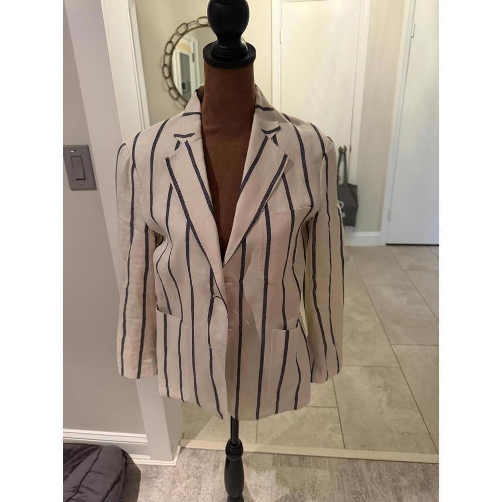 Theory Linen Women's blue / white Striped Blazer Jacket sz 6 - Picture 2 of 4